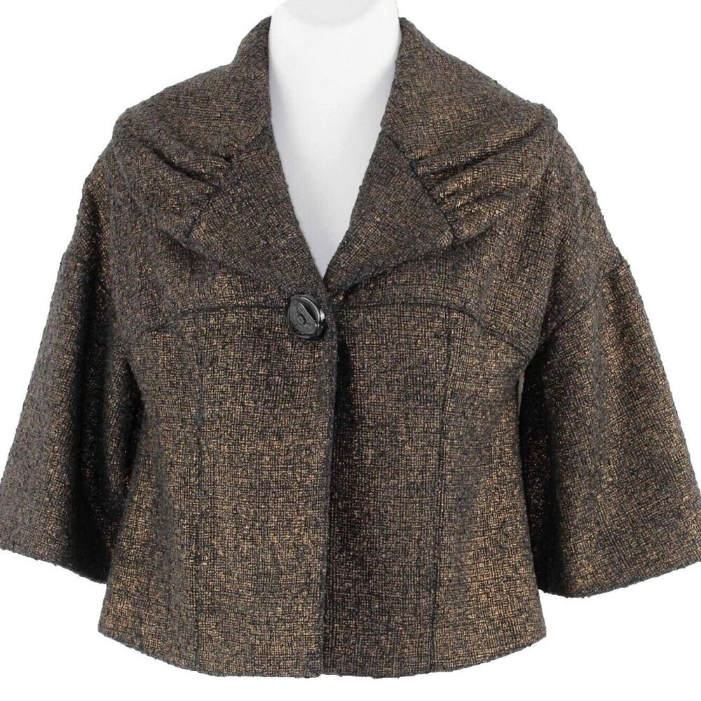 Beth Bowley Sz 4 Black Gold 1 Button Acrylic Cotton Wool Nylon Poly Jacket